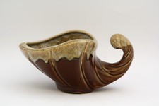 Brown Drip Glaze Ceramic Cornucopia - Stamped Made In The USA and #271 Vintage
