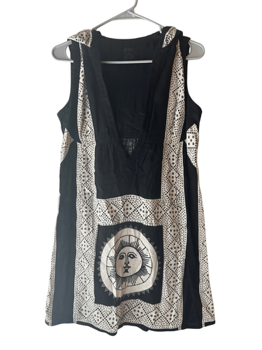!!!RARE Vintage!!! Anna Sui Silk / Linen Hooded Mini Dress size 4 Celestial Boho