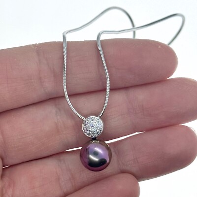 Schöne 10 mm natürliche lila Perle 16,5 Zoll lang Sterlingsilber Halskette