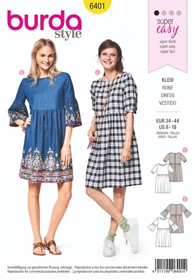 BURDA 6401 KLEIDER MISSES' Schnittmuster Größe 8 - 18 2 Designs Fähigkeit: EINFACH