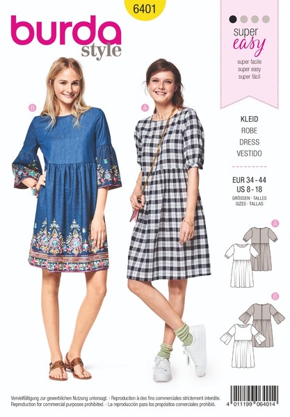 Burda 6401 Kleider Misses' NäHen Muster GrößE 8 - 18 2 Designs FäHigkeit:-image