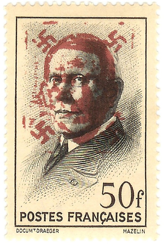 France - 50F - Petain German RED PROPAGANDA overprint - MH - Rare * Lib25