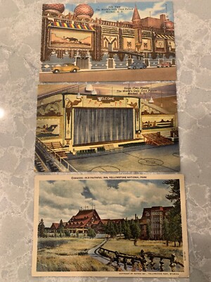 VTG Lot Of 3 Linen Postcards Corn Palace South Dakota & Old Faithful Yellowstone