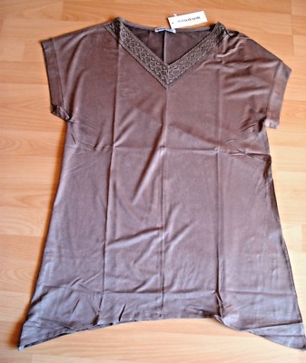 Stretch-Shirt,Tunika v.Monaco blue,Velouroptik,Häkelspitze,Gr.38/40,cappuccino