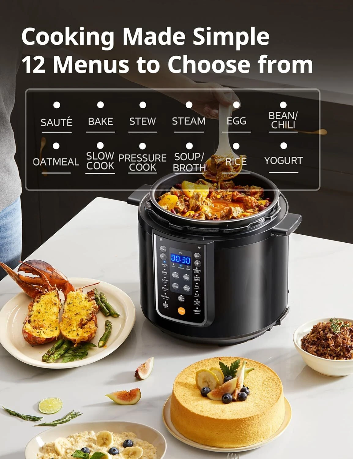 9 In1 Electric Pressure Cooker Non-Stick Pot Timer 14 Presets 10 Safety Features