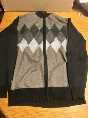 Store 68 Argyle Cardigan Sweater Men s Large Black Zip Up