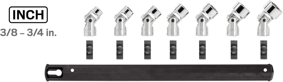 3/8 Inch Drive 6-Point Universal Joint Socket Set with Rail, 7-Pc. 3/8-3/4 inch - Image 2 of 4