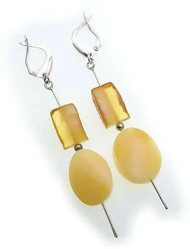 Pendientes De Dama Colgantes De Ámbar Verdadero 80 Mm De Plata Esterlina - Imagen 2 de 2