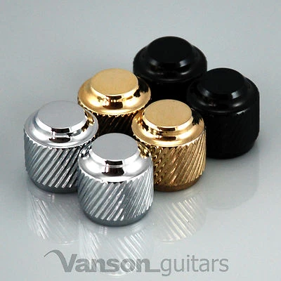 2 x NUEVAS perillas Vanson Double Flat Top Tele®, push-on, cromadas, negras o doradas VP004