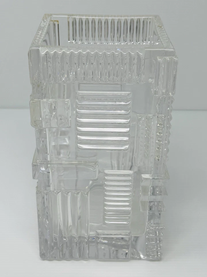 Marquis Waterford Crystal Square Geometric Cubist 8" Hurricane Candle Vase - Image 2 of 4