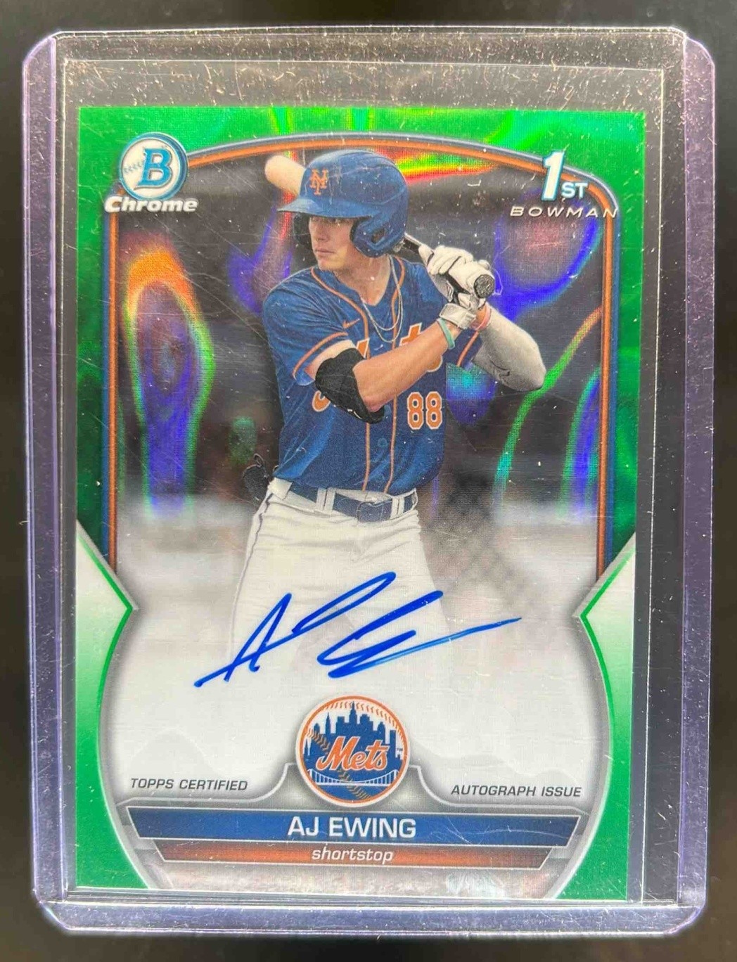 2023 Bowman Draft AJ Ewing Chrome Auto Green Lava Refractor 1st #/99 Mets