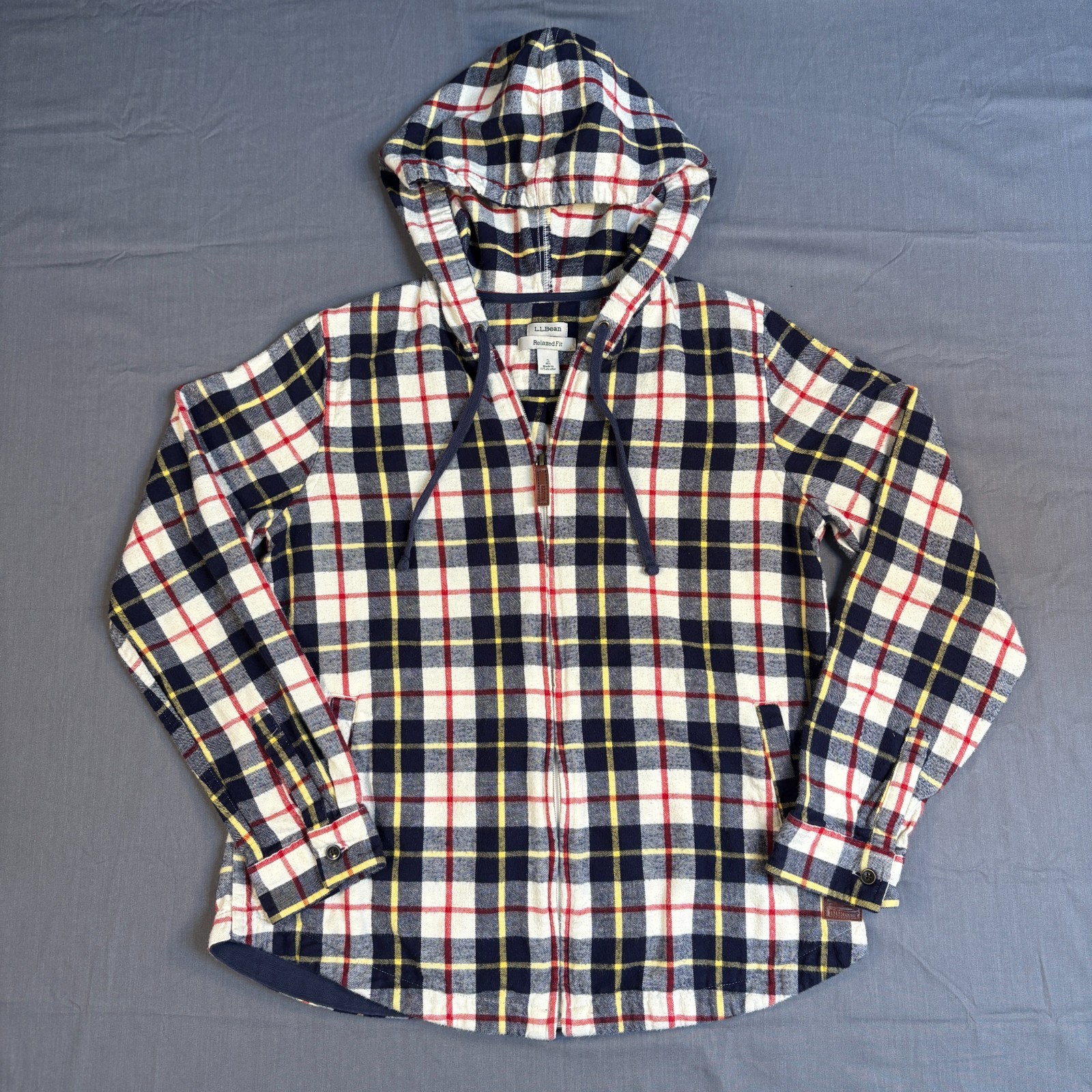 LL Bean Scotch Plaid Flannel Full Zip Hoodie Women's Small - Relaxed Fit