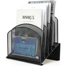 Inclined Desk File Organizer, 5-Section Vertical File Folder Holder Stand Met...