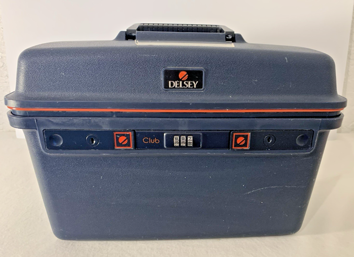 Vintage Delsey Paris Club Hard Shell Vanity Train Case Combo Blue