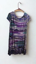 AA Studio Dress Women Size 18 Purple Abstract Stripe Shift Dress Ruffle Hem