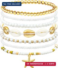 Beach Bracelets for Women Bohemian Stackable Heishi Surfer Bracelet Set Elastic