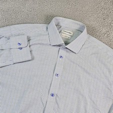 Twillory Shirt Mens 17.5 34/35 Blue Green Check Slim Fit Non Iron Cotton
