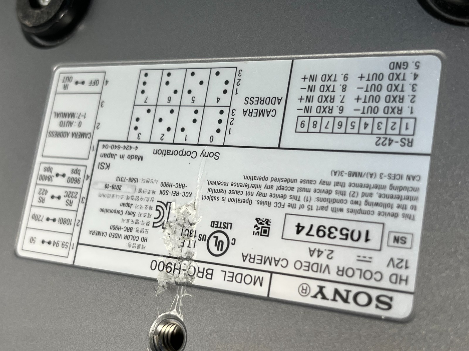 SONY BRC-H900 1/2" HD 3CMOS REMOTE PTZ CAMERA