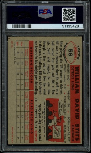 1956 Topps Football #56 Bill Stits Rookie PSA 7 - Bild 2 von 2
