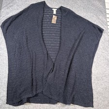 J. Jill Cardigan Sweater Womens One Size Navy Blue Open Knit Kimono Ruana Wrap