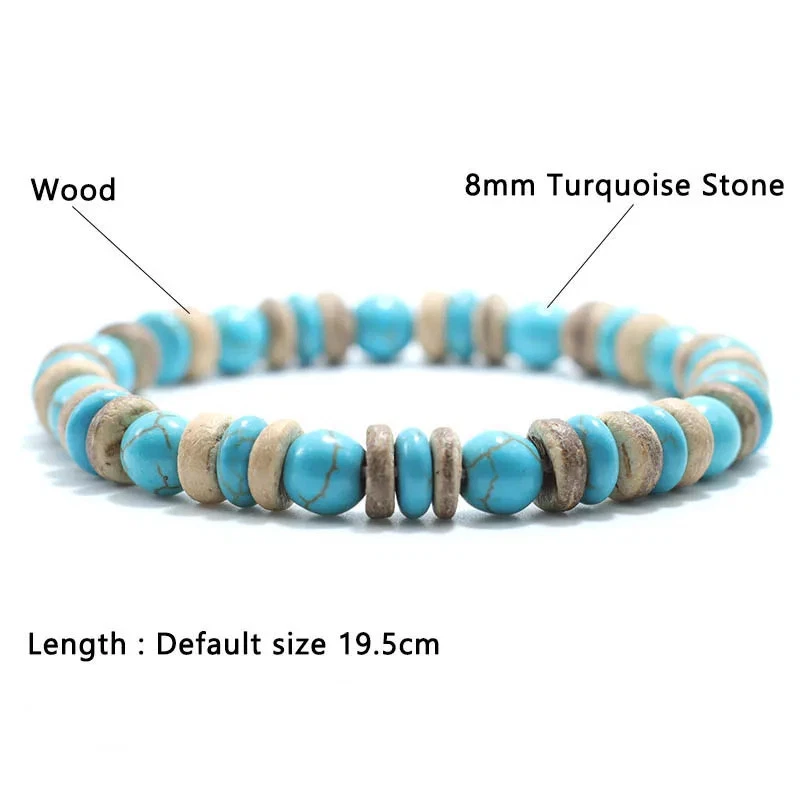 Pulsera de cuentas de madera para hombre lava natural ojo de tigre piedra obsidiana joyería elástica Foto 4 de 4