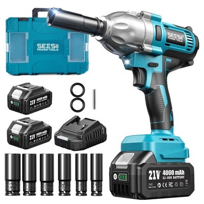 Seesii Impact Wrench 665 FT-LBS(900N.m) 3300IPM 1/2 Gun 900N.m, Blue