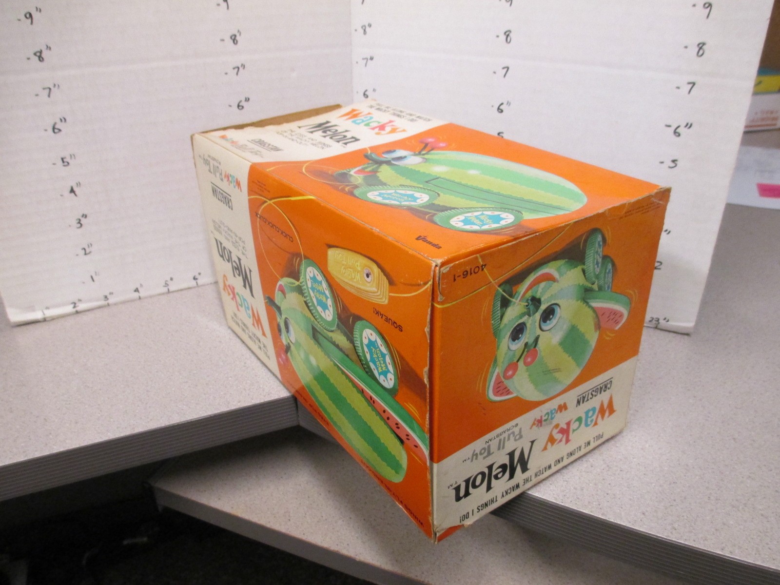 Cragstan WACKY MELON watermelon pull toy psychedelic box insert MIB unused