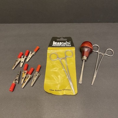 2 The Beadsmith Hemostat Clamp Serrated Jaw & Smooth 5'' Stainless & Asst Tools