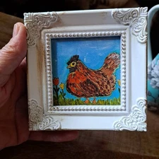3x3 Framed CHICKEN HEN Artist PRINT