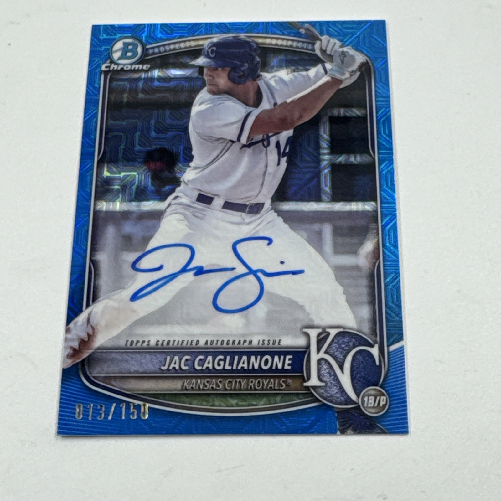 2025 Bowman Jac Caglianone MOJO Mega Blue ON CARD AUTO Chrome Prospect /150