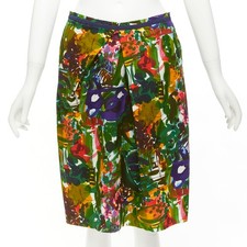 MARNI purple multicolor floral cotton inverted pleat front knee skirt IT38 XS
