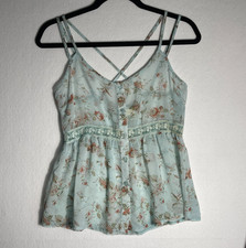 Womens Aqua Sheer Babydoll Top Floral Lace Y2K 90s Fairy Coquette Festival Sz Md