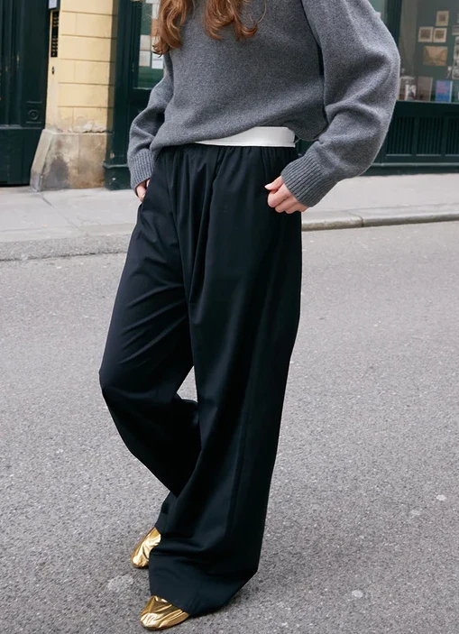 Tibi Marit Pants Medium Black Recycled Tropical Wool Pull On Pleated Trousers - Image 2 of 4