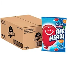 Airheads Candy, Bites, Assorted Fruit Flavor, 3.8 oz Bag, Box of 12 Bags