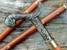 36'' Antique Brass Designer Head Handle Vintage Wooden Walking Stick Cane Gift