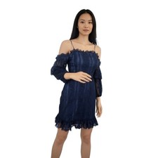 Parker Navy Blue Lace Overlay Off The Shoulder Dress SZ 0