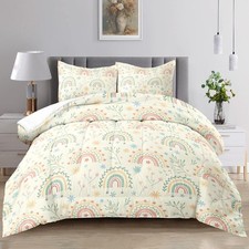 Rainbow Queen Bedding for Girls - Pretty Floral Comforter Set with Flower Pat...