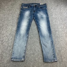 Jeans Diesel Uomo Slim Skinny 34 32 Lavaggio Chiaro Blu Baffi Sbiaditi Elasticizzato Thavar