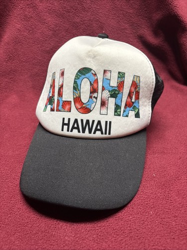 Aloha Hawaii Hat Cap Strap Back Adult One Size Black Floral Polyester Trucker - Picture 7 of 7