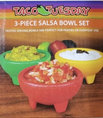3 Piece Salsa Bowl Set / Taco Tuesday / Multi-Color Plastic