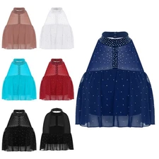 Women Tops Stage Dancewear Modern Crop Top Shiny Tank Costume See-through Show