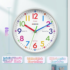 8" Kids Wall Clock Silent Non-Ticking Battery Operated Analog for Room Classroom