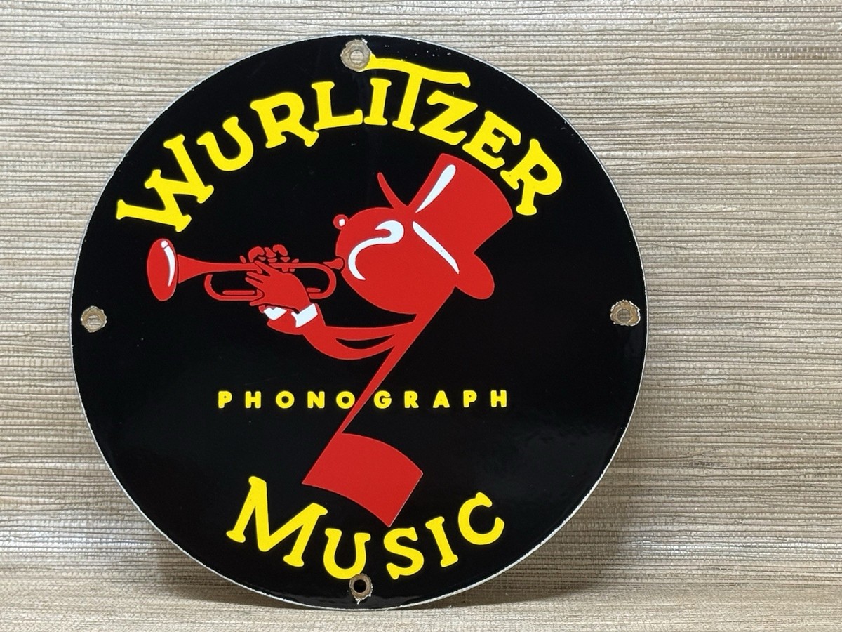 VINTAGE WURLITZER PHONOGRAPH MUSIC PORCELAIN SIGN RCA JUKE BOX GAS