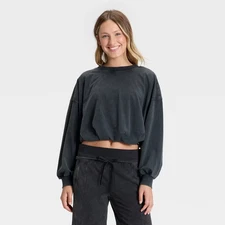 Women's Bubble Hem Long Sleeve Top - JoyLab Black S