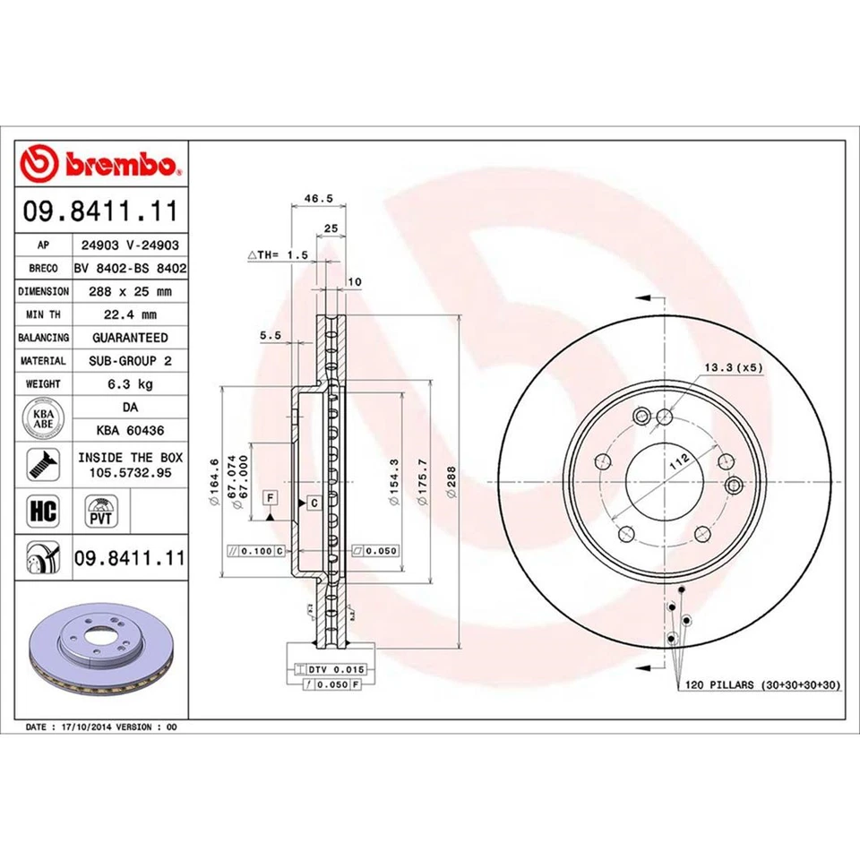 Se adapta a rotores de freno delanteros recubiertos Mercedes-Benz C230 2002 - Brembo Premium OE Foto 4 de 4