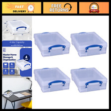 Stackable 4L Plastic Storage Containers with Snap Lid Clip Lock Handles - 4 Pa