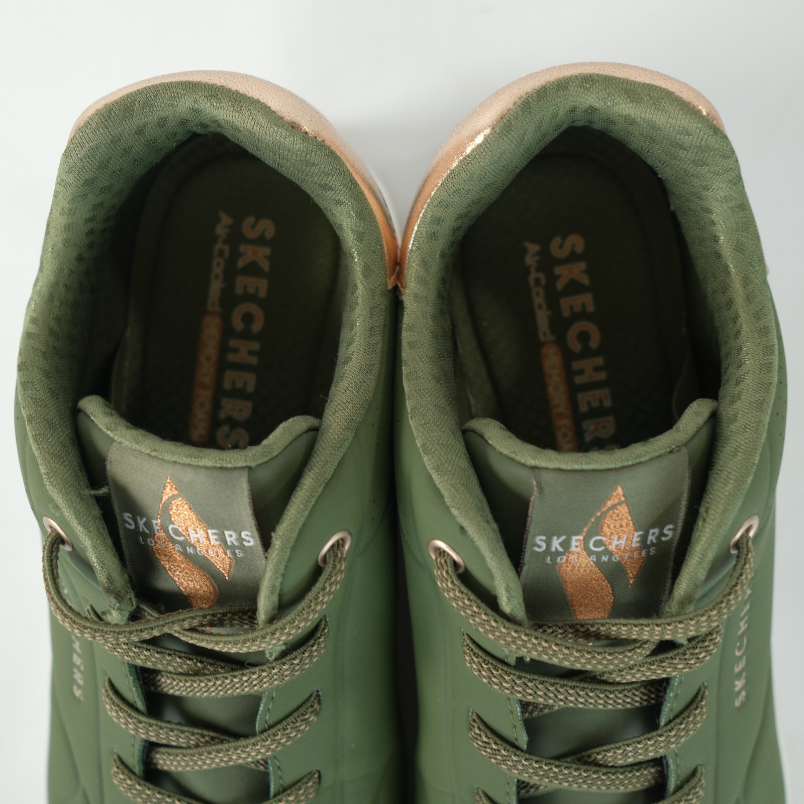 Skechers Uno Shimmer Away Olive Gold Metallic Lace Up Sneaker Size 9.5