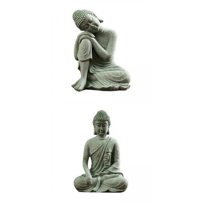 2 kleine Buddha Statuen für Veranda, Terrasse, Schreibtisch, Wohnzimmer,