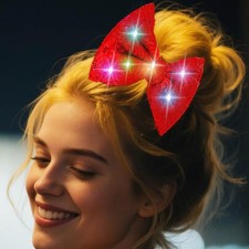 Campsis Light Up Hair Bow Clip, Red Sparkly Sequin Bowknot Hair Piece, Carniv...