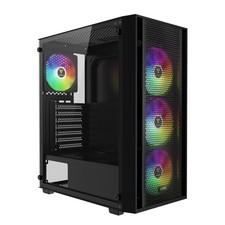 GAMDIAS ATX Mid Tower Computer PC Case with Tempered Glass, 4X 120mm ARGB PWM Fa